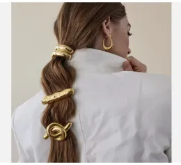 J&D New Trend Gold Stainless Steel Chunky Semi-circular Arc-shaped Glossy Black Rubber Band Hair Ties