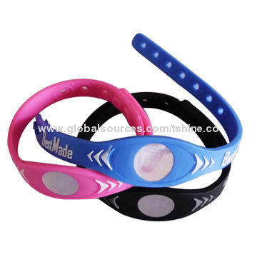 Promotional Ion Silicone Bracelet with Embossed Logo, Customized Sizes are Accepted
