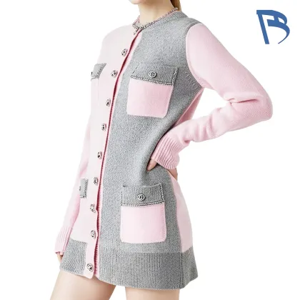 Playful Pink and Gray Knitted Women's Sweater