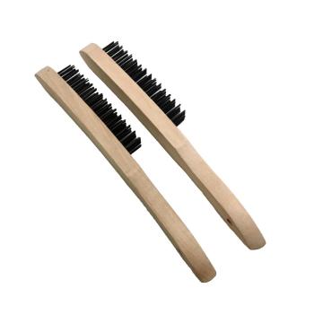 Wooden handle steel wire brush