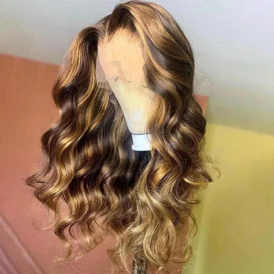 Glueless Highlight 36inch Water Wave Hair Wigs,Brazilian Virgin Lace Front Wig,Natural Pre-plucked Hairline Lace Frontal Wigs