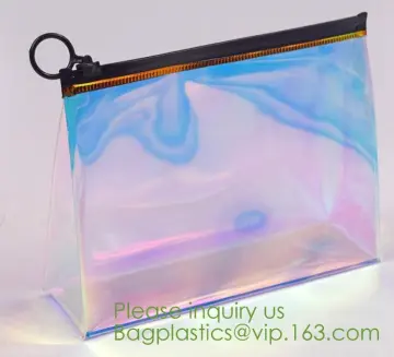 Promotional Gift Packaging Bag Slider Zipper Bags With Ring Holder, packaging pvc slider zipper bag,holographic cosmetic bag