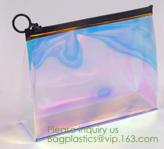 Promotional Gift Packaging Bag Slider Zipper Bags With Ring Holder, packaging pvc slider zipper bag,holographic cosmetic bag