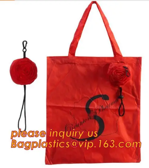 Reusable vest polyster folding shopping bag, 100% polyster reflective stripe drawstring bag dust bags, Eco friendly foldable pol