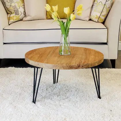 Old Elm Solid Wooden Table with Metal Frame
