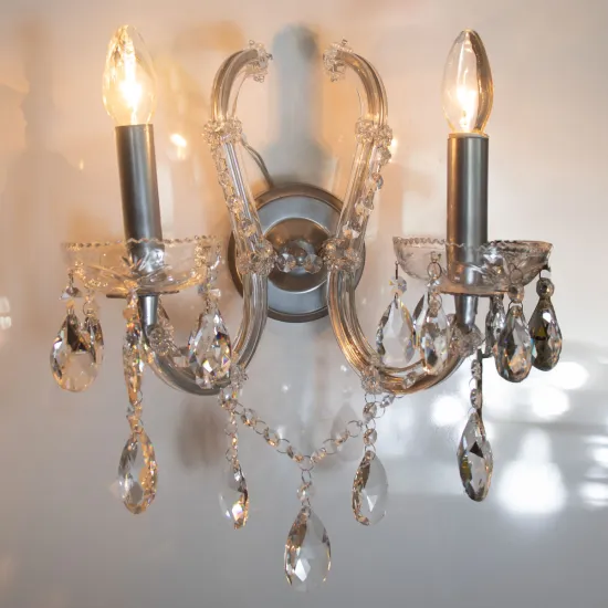 Vintage Silver Double Lamp Glass Candle Wall Sconce