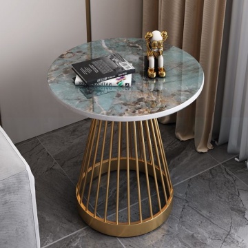 High-Quality Round Marble Side Table with Golden Frame Base