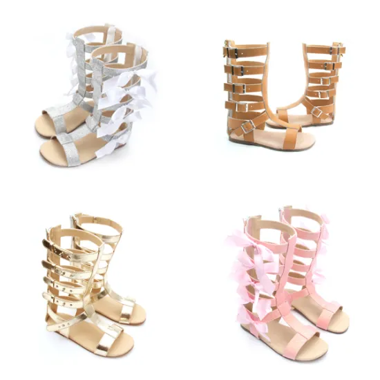 2017 high quality baby and kids leather girl gladiator sandals shoes