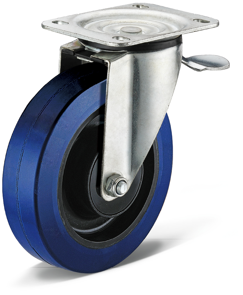 Elastic Rubber Movable Rear Brake Casters