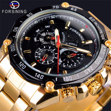 Forsining Stainless Steel Men's Automatic Mechanical Watch with Week, Date Display, and Luminous Design