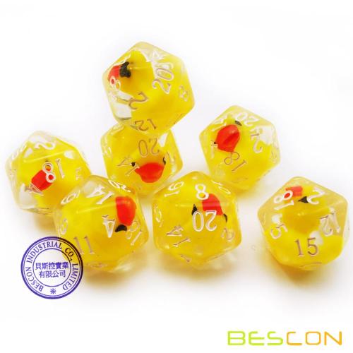 Set De 5 Dés D20 Canard Jaune Bescon - Dés De Jeu Originaux Avec Canard En Résine Transparente
