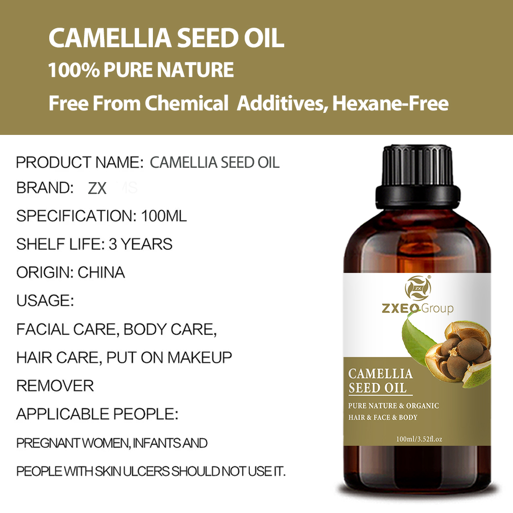Óleo de semente de camélia orgânico 100% puro para cabelos de pele