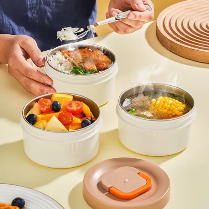 Colored Stainless Steel Tiered Food Container with Thermos - Kids Bento Lunch Box
