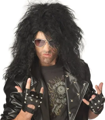 AISHILI Wholesale mens 80s rocker metal wigs long curly black paty wig halloween costume anime wig