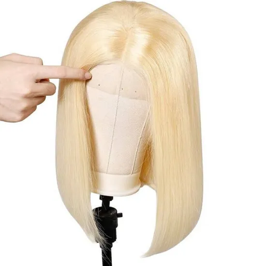 Wholesale glueless short blonde lace 100% virgin human hair wigs cuticle