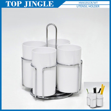 High Quality rotatable utensil holder with 4 white plastic cup
