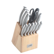 14pcs الفولاذ المقاوم للصدأ سكين مجموعة مع كتلة الخشب