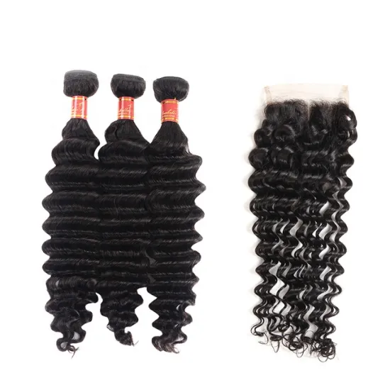 Private Label Mink Loose Deep Wave Peruvian Hair Bundles With 3 Part Closure