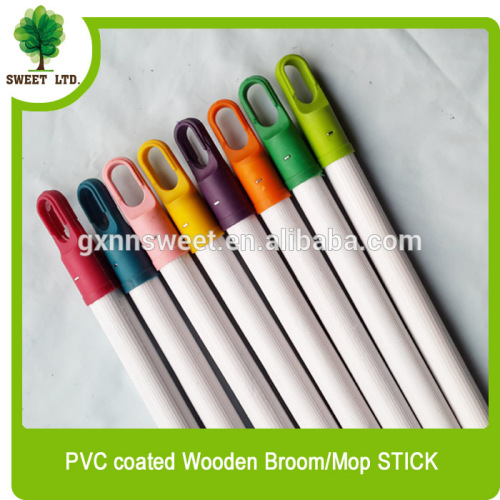 china colorful caps ribbed pvc coated long wood broom stick