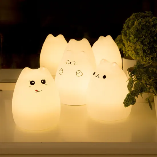 USB Rechargeable 7 Colors LED Night Lamp - Cat Silicone Kids Light