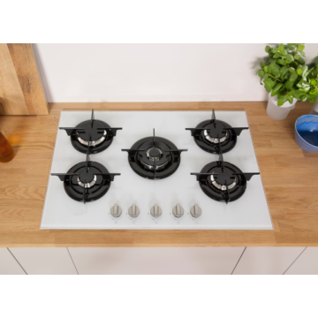 5-Burner Indesit Hob 화이트 글래스 탑