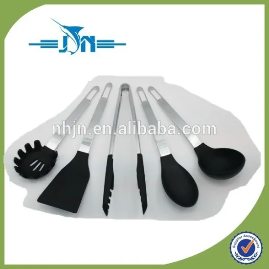 Kitchen Utensil Set - Black Silicone & Stainless Steel Cooking Tools (5 Pieces)