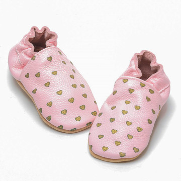 Chinelos de couro macios de bebê rosa