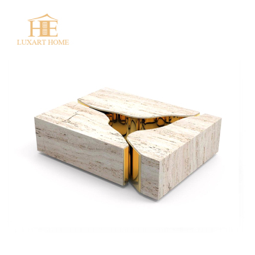 Luxury Contemporary Round Coffee Table Set with Golden Stainless Steel Side Tables for Living Room