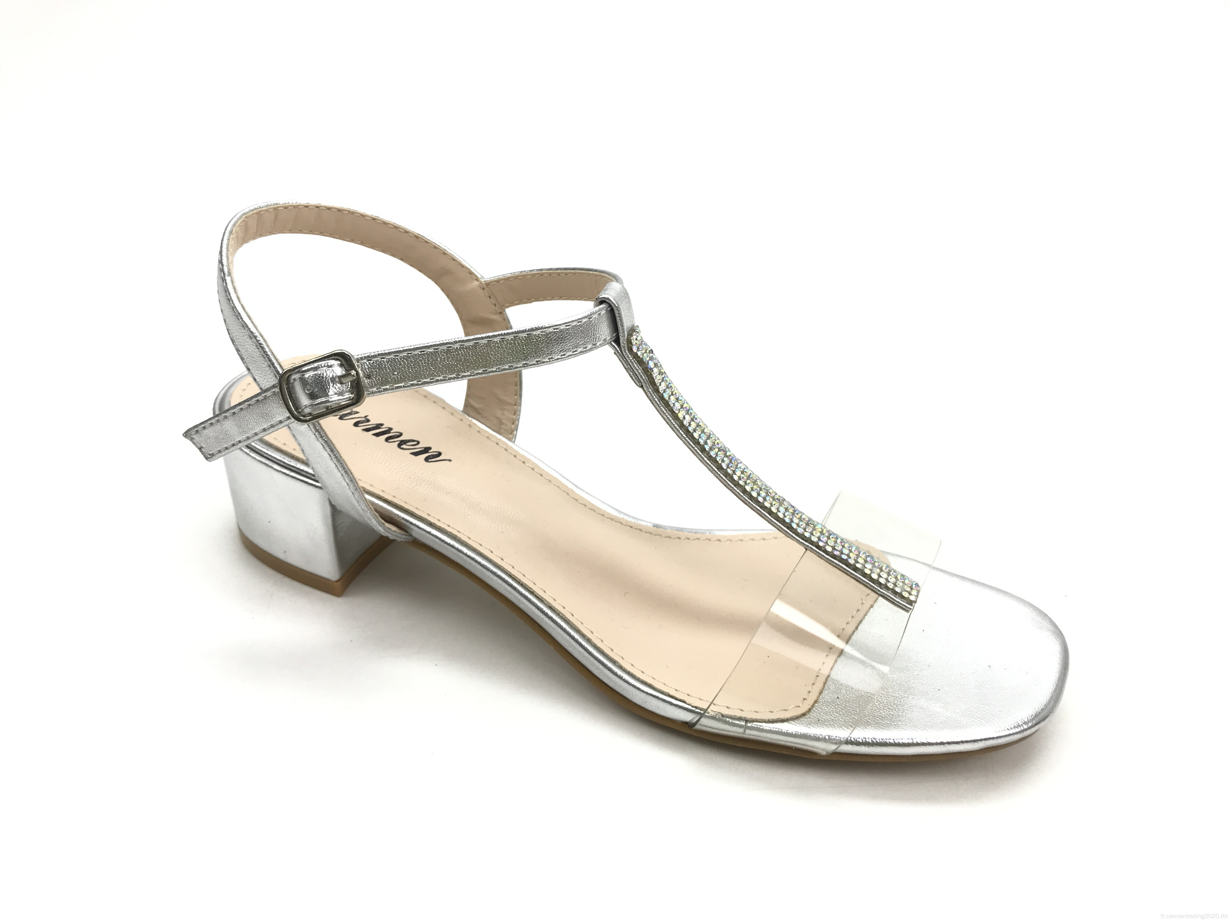 Fashion Femmes Clear T- Strap Diamonds Pump Chores