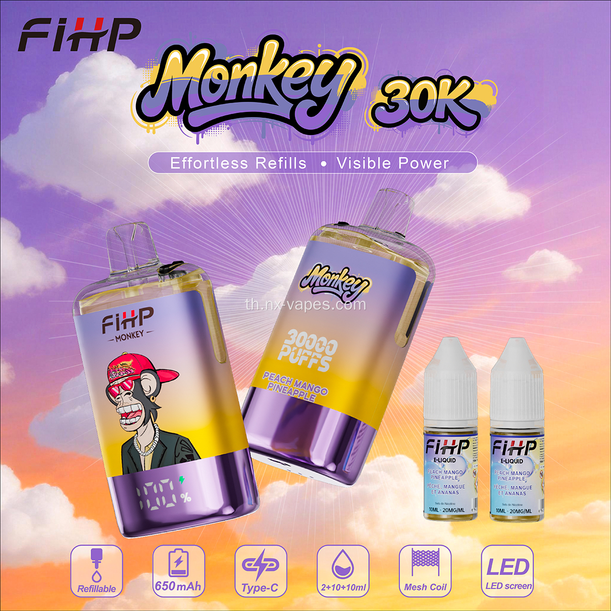 FIHP ลิง 30,000 พัฟ vape คลังสินค้าของสหภาพยุโรป