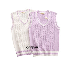 S-XXL Spring Autumn Sleeveless Stripes Knit Vests Pullovers V Neck Sweaters For JK School Uniform