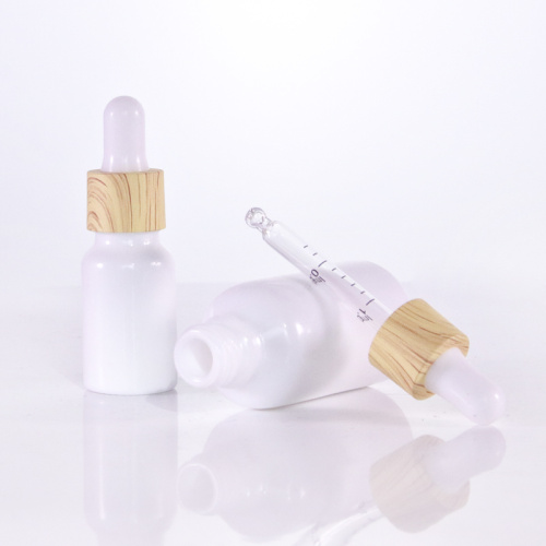White Glass Bottle With Printed Bamboo Dropper Cap