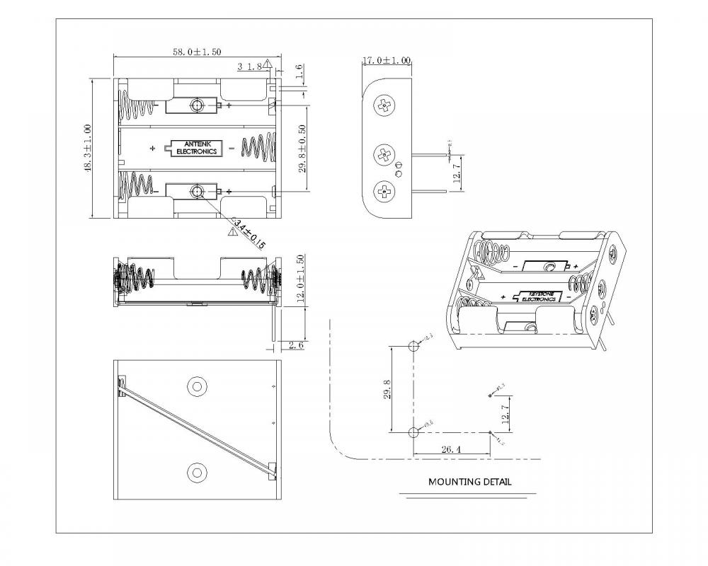 BBA-5-3-BP-464 3 stuks AA Batterijhouders Dip Type