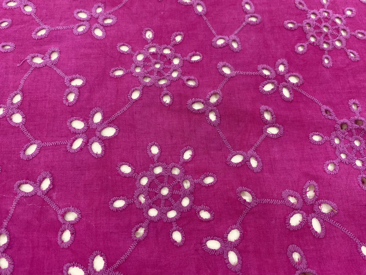 Fuschia Cotton Eyelet Embroidery Fabric