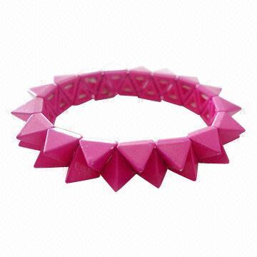Stylish Neon Pink Alloy Bracelet with Triangular Studs Ornaments, Customized Designs are Accepted
