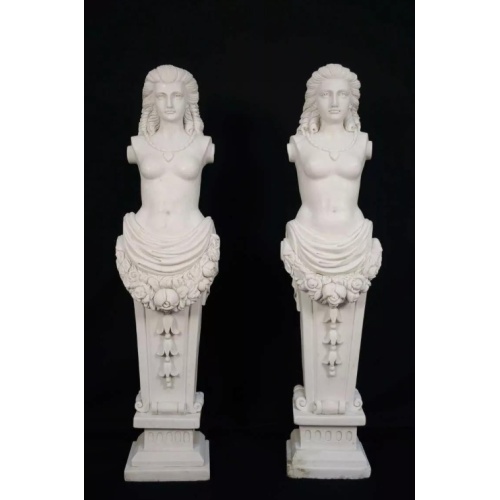 Classic Marble Statues Featuring Female Figures and Flowers