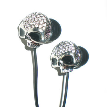 Human Skull with Diamond Wired Earphones, For MP3, MP4, iPad, iPhone