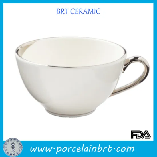 White Eco-Friend Larger Ceramic Tea Cup With Silver Handle