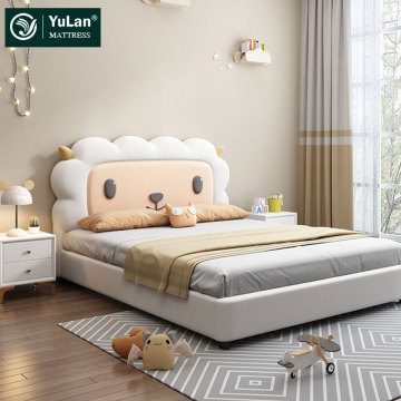 Luxury Modern Cartoon Bed with Solid Wood Frame and Leather