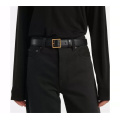 Gold Silver Square Buckle Classic Black Leather Belt