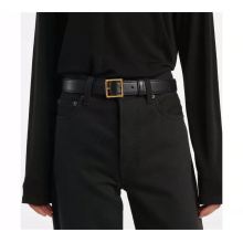 Gold Silver Square Buckle Classic Black Leather Belt