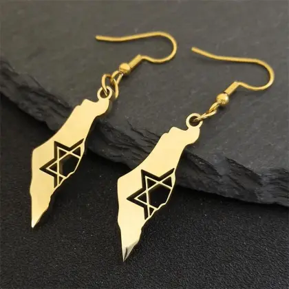 Israel Map Pendant Necklace - Stainless Steel Silver Magen David Jewish Jewelry