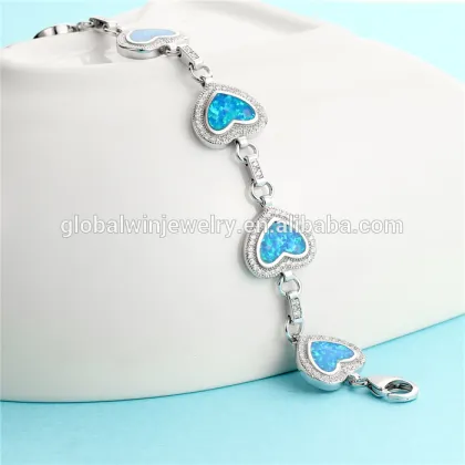 Romantic Heart Opal 925 Sterling Silver Bracelet Silver Charm Bracelet