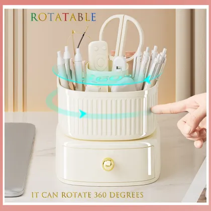 Rotatable Desktop Cosmetics Storage Box & Makeup Brush Organizer