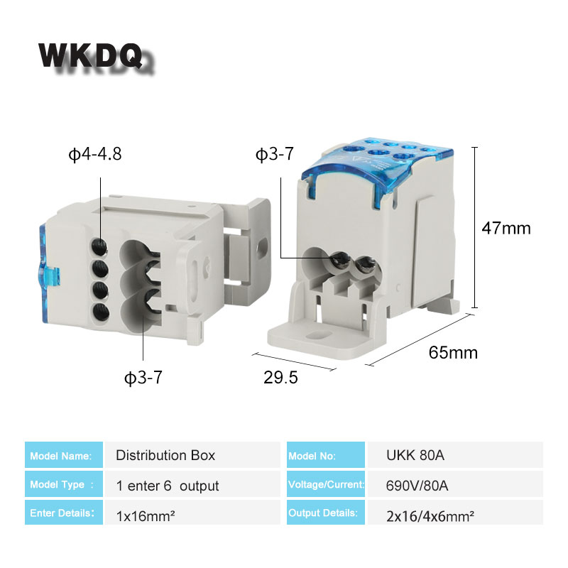 Din Rail Terminal Block Junction Box UKK80A One in several out Power Distribution Block Box Universal Electric Wire Connector