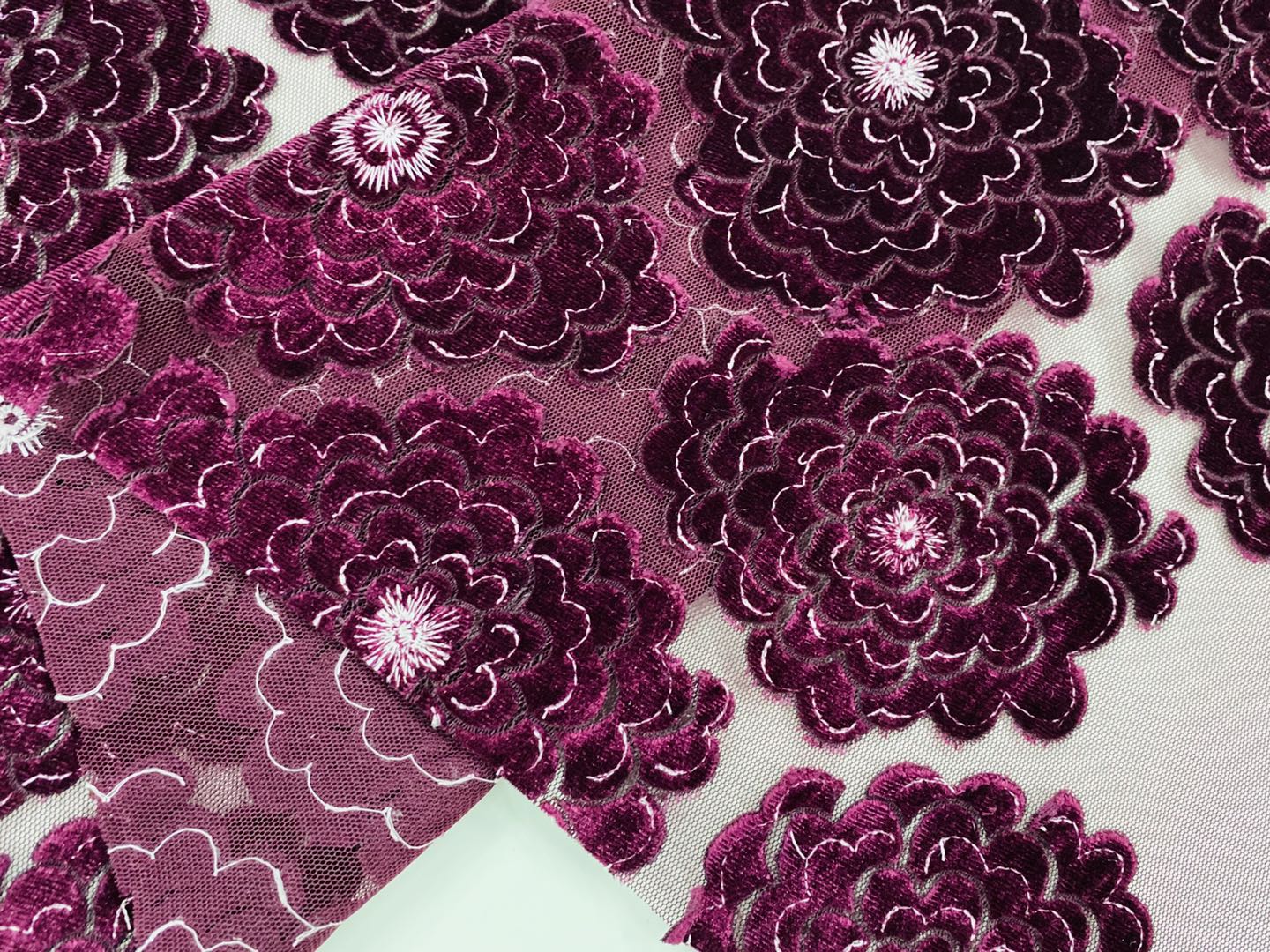 Flower Embroidery Velvet Fabric