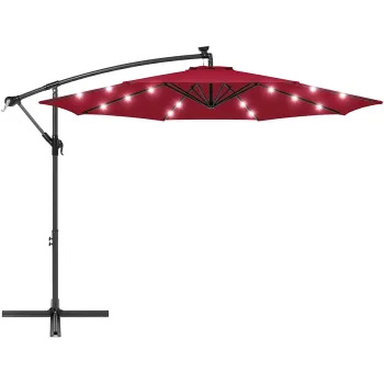 10ft Solar LED Light Polyester Outdoor Patio Umbrella with 8 Ribs and Easy Tilt Adjustment