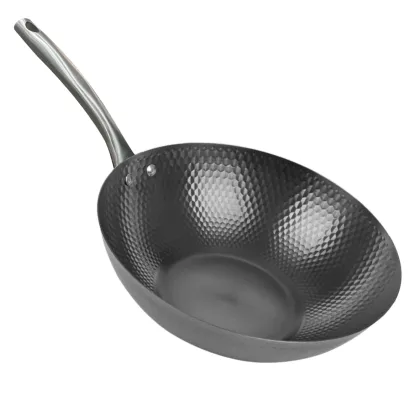 Flat Bottom Carbon Steel Wok Pan - Non-stick Chinese Cookware for Kitchen