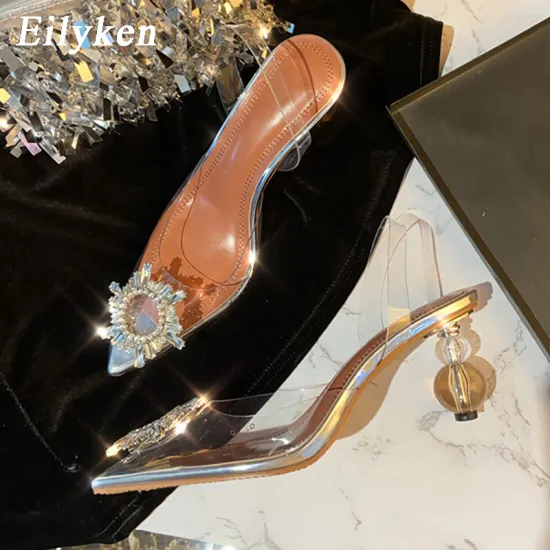 Eilyken size 34-42 Summer Tranaparent Women Pumps Fashion Round ball heeled Slingback Ladies Shoes Wedding Bride sandals shoes