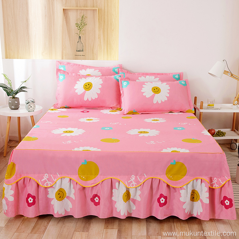 Hot selling polyester microfiber printed bedskirt sheet set